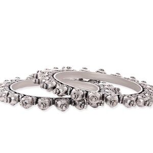 Set Of 2 Silver-Plated Artisan-Crafted Oxidized Bangles